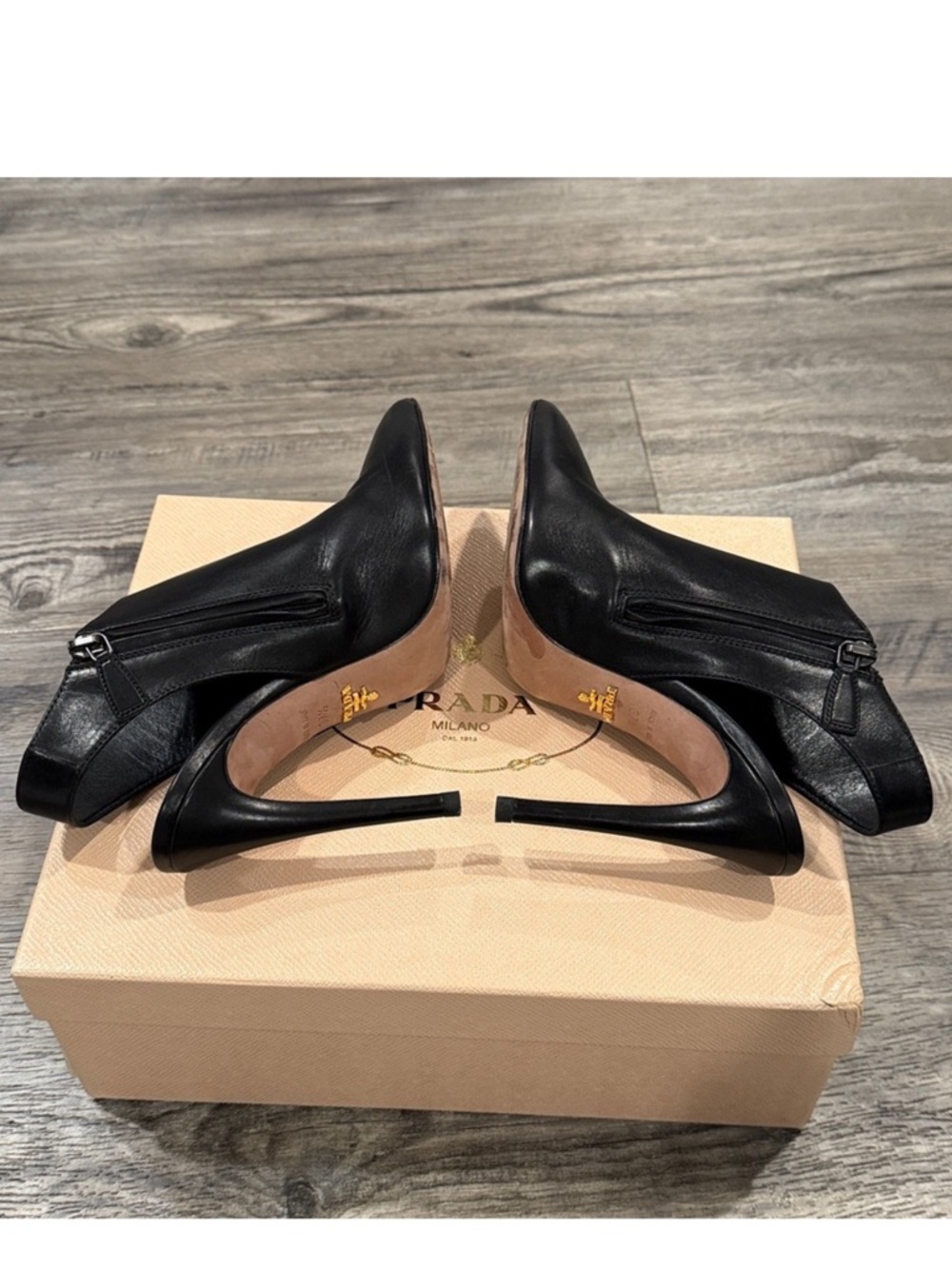 Prada Black Leather Pointed Toe Ankle Booties - Picture 10 of 15